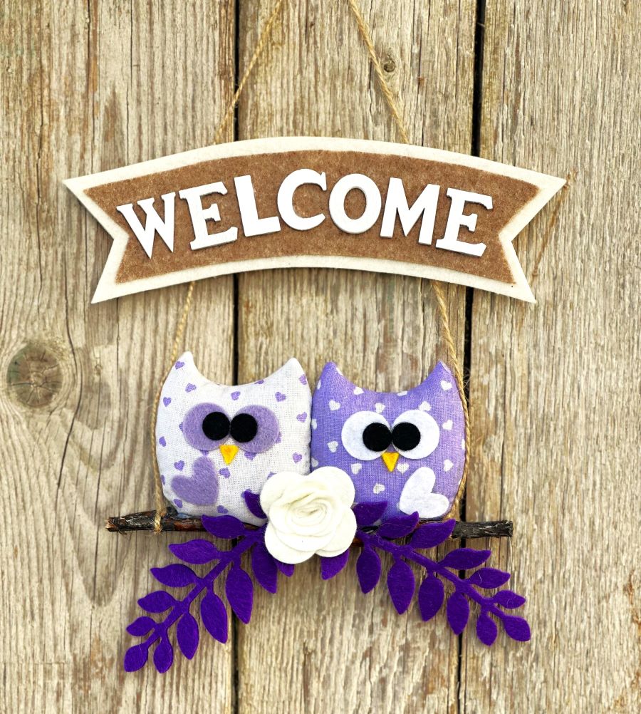 fuoriporta welcome , gufi fuoriporta, decorazioni per la porta di casa, da porta decorazioni per la di casa, decorazioni porta d' ingresso, decorazione porta d' ingresso tutto l' anno, idee decorazione porta d' ingresso, Cosa appendere alla porta di casa, sacchetti lavanda gufo