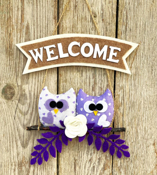 fuoriporta welcome , gufi fuoriporta, decorazioni per la porta di casa, da porta decorazioni per la di casa,  decorazioni porta d' ingresso, decorazione porta d' ingresso tutto l' anno, idee decorazione porta d' ingresso, Cosa appendere alla porta di casa, sacchetti lavanda gufo