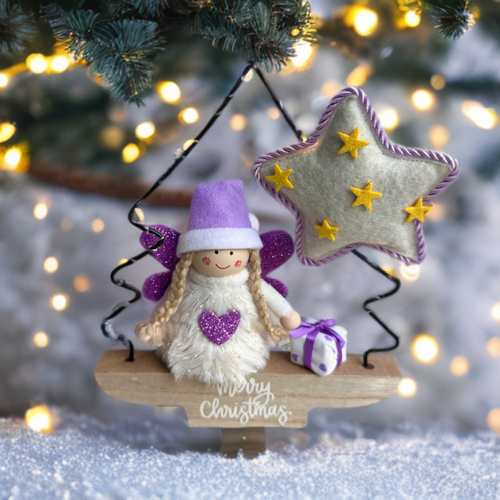 Angelo natalizio con stella, luci e lavanda, decorazione artigianale profumata e idea regalo di Natale