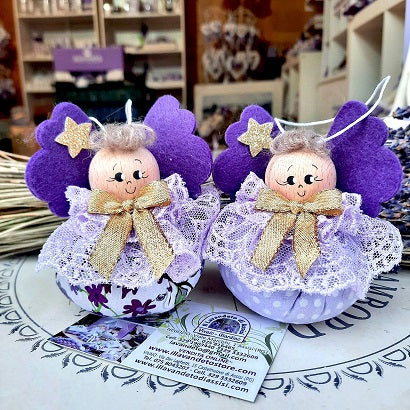 Decorazioni albero di Natale, albero di Natale originale, Angioletto pieno di lavanda a forma di pallina. Sacchetto lavanda Natale, decorazioni per la casa per il Natale. Angelo Natalizio con dettagli oro. Angelo per  Ideale regalo di Natale. Segnaposto per Natale. Novità per decorare l' albero di Natale.