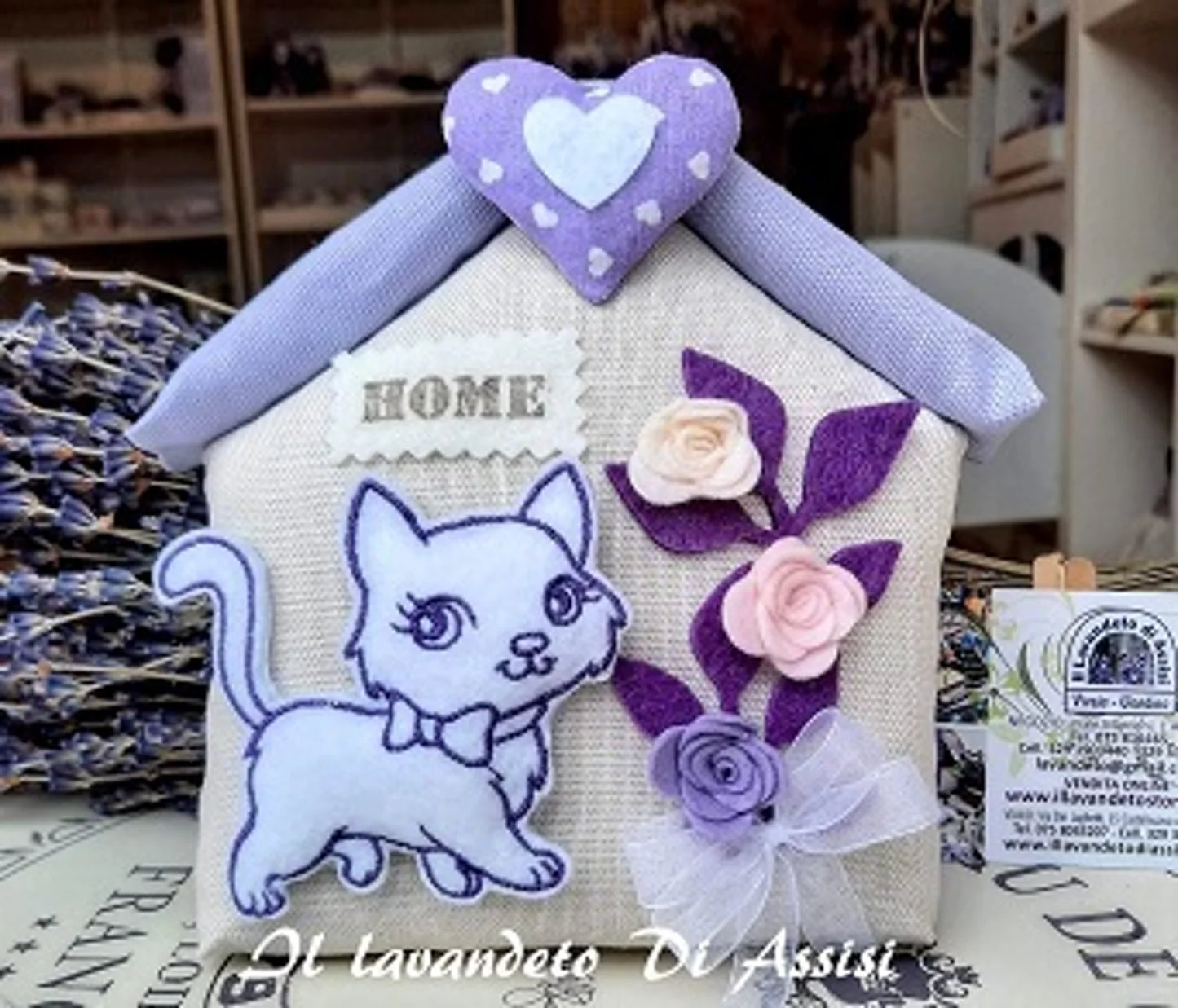 sacchetti lavanda, sacchetti di lavanda, sacchetti con lavanda, idee regalo Natale, casetta lavanda con gattino