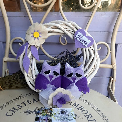 Fuori porta da appendere, fuoriporta da appendere, decorazione per porta d' ingresso. Idee regalo di Natale per la casa, Corona da appendere in casa, decorazioni con gufi. sacchetti lavanda, gufi con lavanda