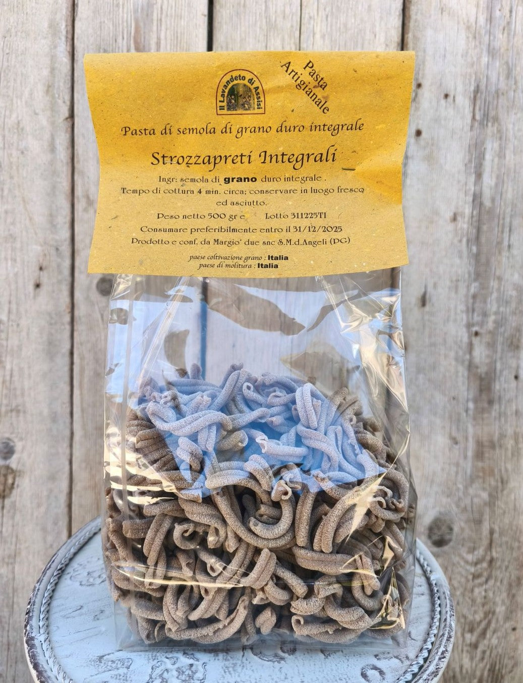 Strozzapreti integrali artigianali di grano duro antico del Lavandeto di Assisi