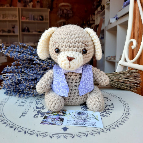 cane uncinetto, cane lavanda, cagnolino per bomboniere, idee regalo fatte a mano, animali per bomboniere