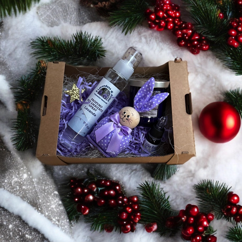 Confezione regalo casa profumata alla lavanda con candela, spray ambiente e olio essenziale