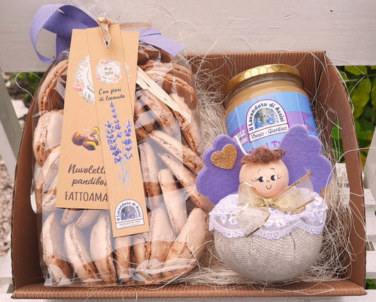 confezione regalo Natalizia, confezione regalo Natale con miele e biscotti, idee regalo i natale con alimenti, regali di natale cesto con miele e biscotti, regalo con prodotti alimentari per Natale, cesti con cibo vendita online, cosa regalare di originale a Natale