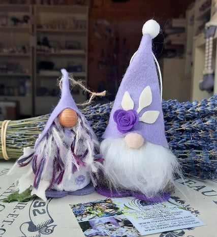 Coppia di gnomi natalizi alla lavanda fatti a mano, decorazione artigianale profumata