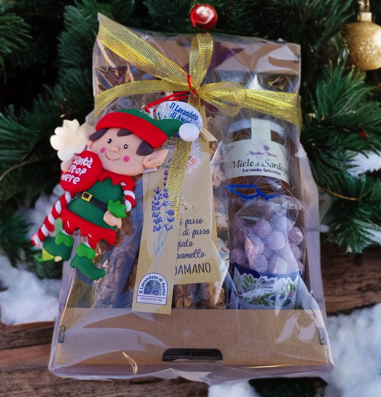 Box regali di Natale originali con miele alla lavanda, biscotti al farro e caramelle artigianali