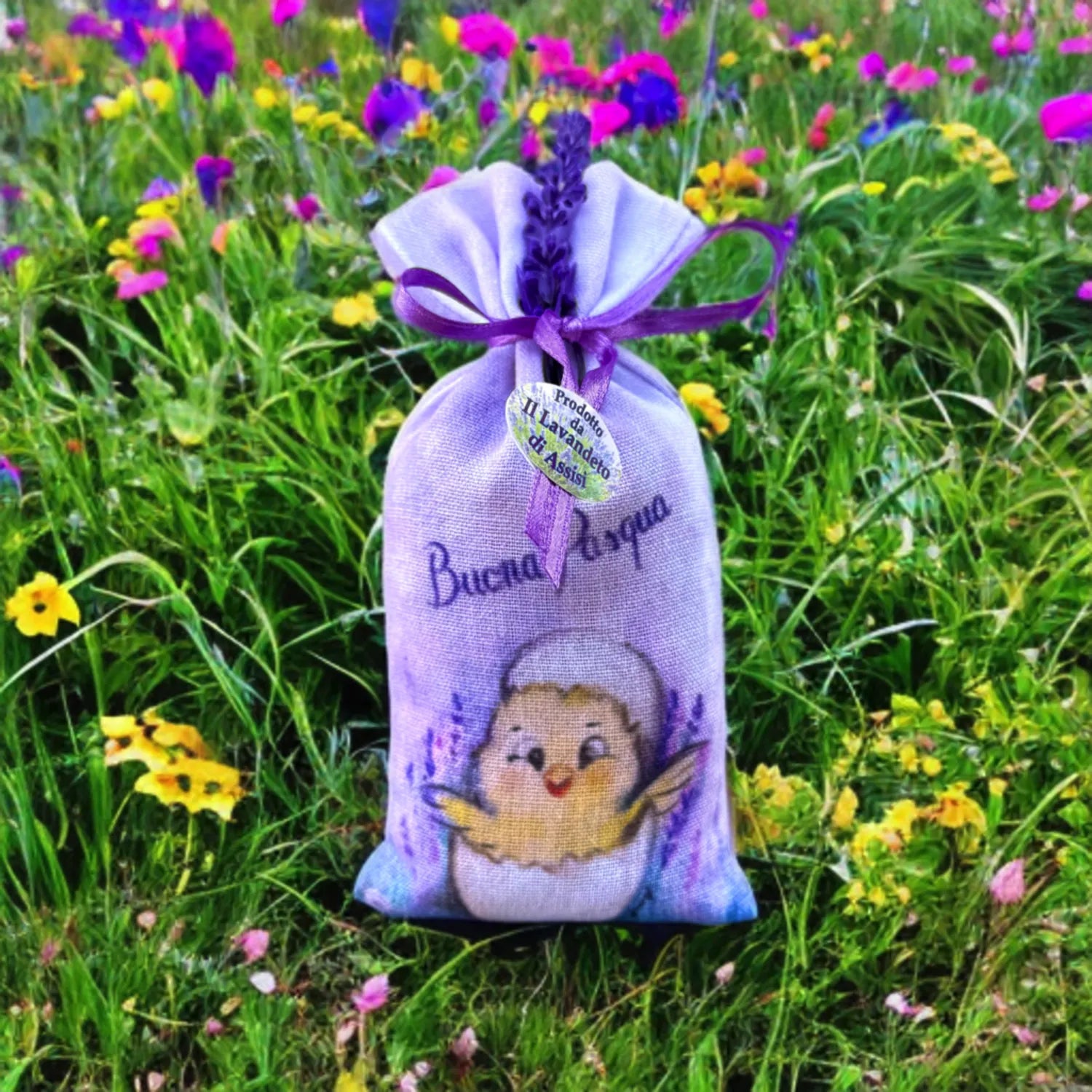regalo pasqua 2026 sacchettino profumato con pulcino buona pasqua