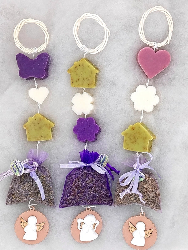 treccia di saponi alla lavanda con olio essenziale puro sacchetto profumato e gessetto idea regalo donna ragazza confezione regalo artigianale prodotti alla lavanda