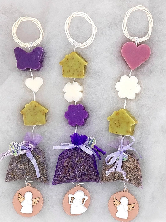treccia di saponi alla lavanda con olio essenziale puro sacchetto profumato e gessetto idea regalo donna ragazza confezione regalo artigianale prodotti alla lavanda