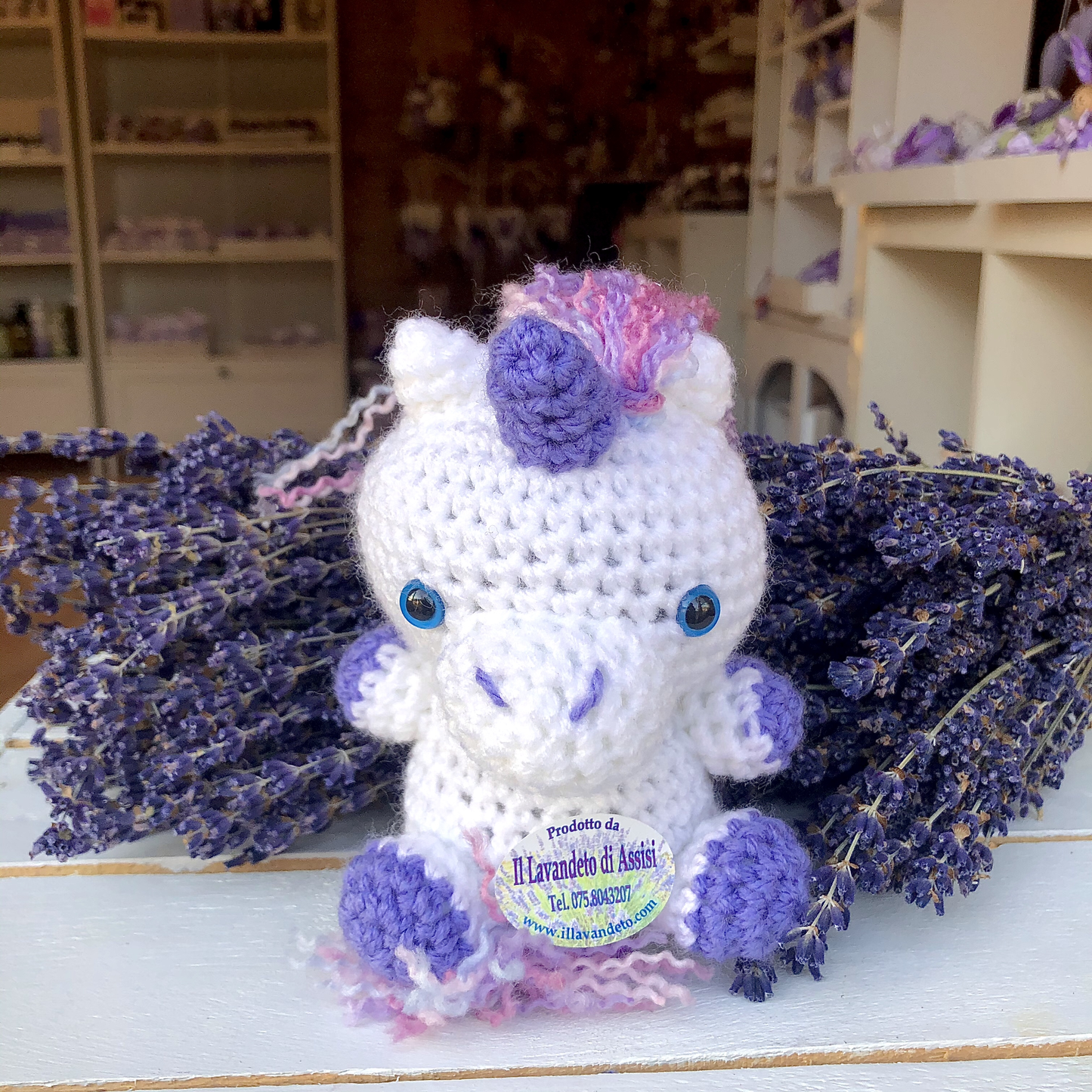 Unicorn with lavender flowers amigurumi